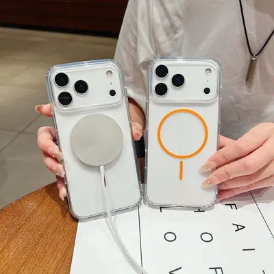 İnce şeffaf Apple manyetik kılıf 18Promax cep telefonu kılıfı iPhone17 plus sert 15pro darbeye dayanıklı kılıf için uygun - 3