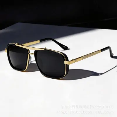 Retro Thick Square Frame Metal Punk Men's Sunglasses, Double Bridge - 1