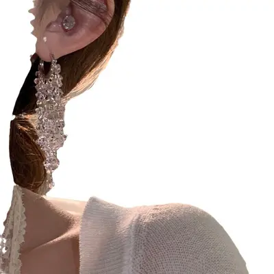 Crystal tassel earrings in white pink, elegant design - 5