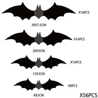 Halloween 3D Black Bat Wall Stickers, 16 Pcs per Pack