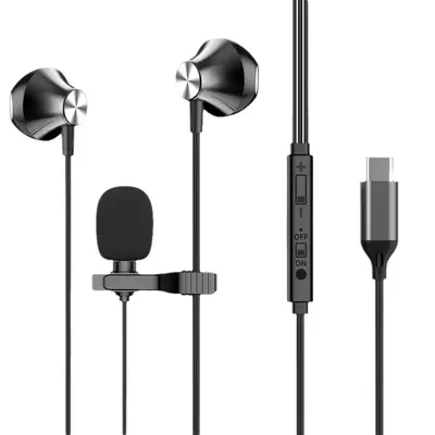 Metal yaka mikrofonu tip-c dijital kulaklık 2 metre uzunluğunda hat 3.5mm kulaklık cep telefonu canlı yayın kulak tıkaçları toptan