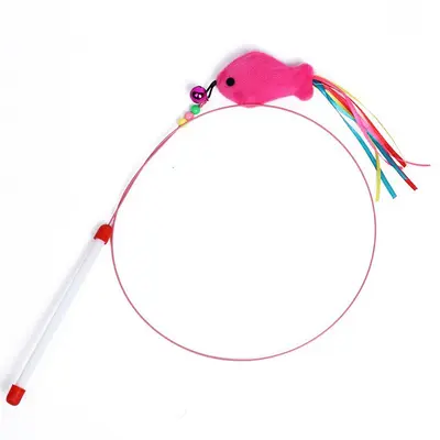 Colorful Steel Wire Cat Teaser Wand with Two-Color Feather Toy - 9