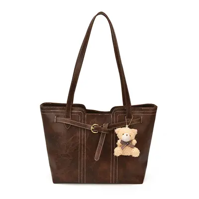 Retro Large Women's Tote Bag, Oil Wax Leather Look, Single Shoulder Underarm Style - 6