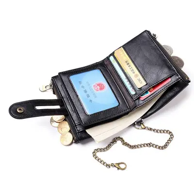JINBAOLAI Retro Chain Men's Wallet with Double Zipper and Coin Pocket - 3