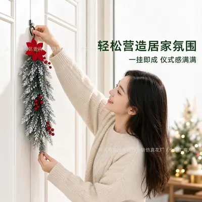 Yapay poinsettia ve sedir dalı kapı süsü, Noel dekorasyonu