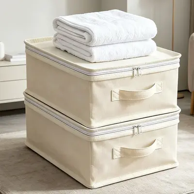 Cotton linen storage bags 4-piece set, foldable organizers