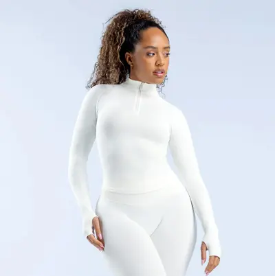 DFYNE Quarter-Zip Matte Super Soft Nylon Long Sleeve Yoga Top Jacket - 8