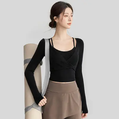 Yoga Long Sleeve Top with Pilates Training Support Chest Pad - 7
