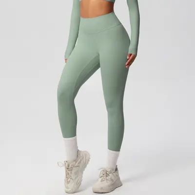 Spot sınır ötesi çift taraflı fırçalanmış dar nefes alabilen düz renk eğitim yoga kıyafetleri kadınlar için sekiz parçalı spor koşu spor kıyafetleri - 9