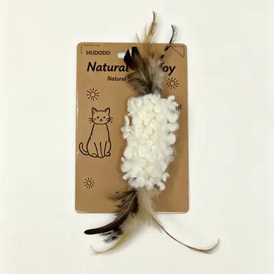 Natural Wool Cat Teaser Wand with Feathers, Teeth Cleaning Toy - 7