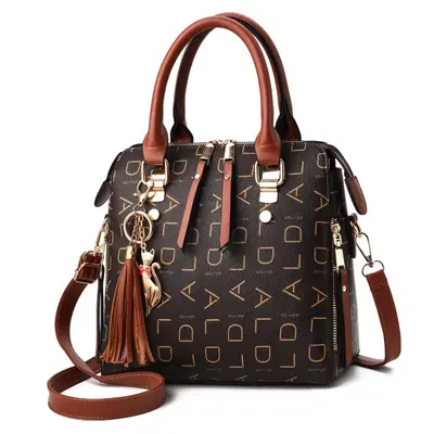 Printed Tassel Women's Handbag, Large Capacity with Shoulder Strap - 4