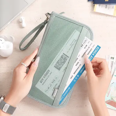 Seyahat pasaport çantası, büyük kapasiteli, RFID koruma