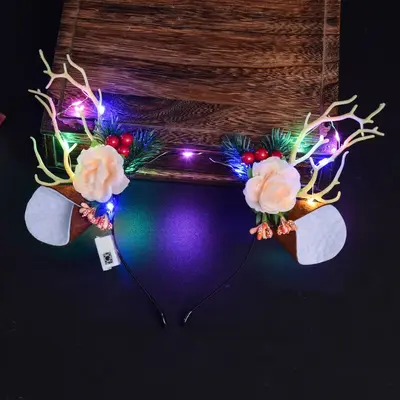 Shiny Deer Antler Headband with Flashing LED Lights for Christmas Parties - 8