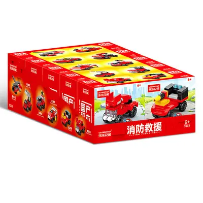 批发代发儿童直升机消防救援工程车益智积木兼容乐高拼装玩具跨境