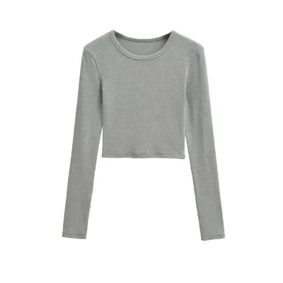 Women's Slim Fit Long Sleeve Stretch Basic T-Shirt, Solid Color, Round Neck - 8