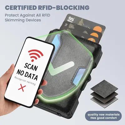 Pop-up-Kartenetui aus Metall und Echtleder mit RFID-Schutz - 5