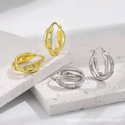 Çift katmanlı zirkon küpe, çapraz desen, günlük kullanım