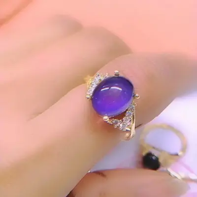 Temperaturempfindlicher Steinring, farbwechselnd, Diamant-Mikro-Einbettung
