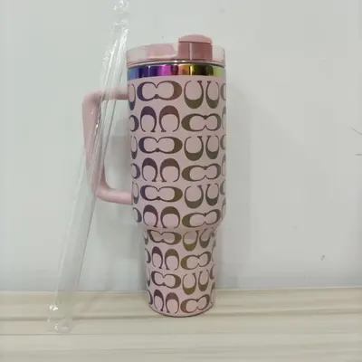 Stainless Steel Insulated Mug with Straw, Large Capacity with Handle