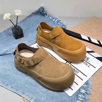 Damen-Plateauschuhe mit dicker Sohle, Retro-Stil, mattes Finish