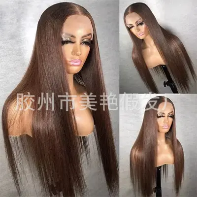 13x4 Lace Front Wig No.6 Dark Brown, Synthetic Fiber, Long Straight Hair - 2