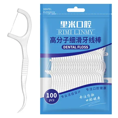 Manufacturer spot wholesale 100 bags disposable polymer thin smooth dental floss stick dental floss stick portable box - 6