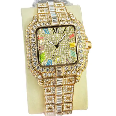 Herren-Quarzuhr, diamantbesetzt, Hip-Hop-Stil, Luxusdesign