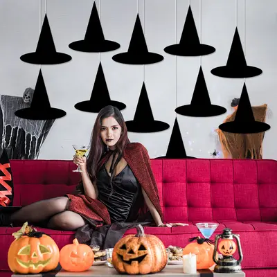 Neue Halloween-Partydeko von Amazon, kreative Hexenhut-Papierkette, Partybühnen-Arrangement, dekorative Kette