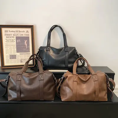 Cross-Border Large Capacity Vintage Soft Leather Boston Handbag Travel Shoulder Crossbody Bag Fashion Commute Single Shoulder Bag