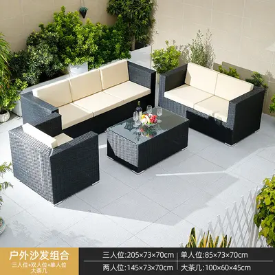 Rattan Garden Sofa Set with Table and Chairs, Outdoor Lounge - 9