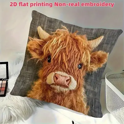 Highland-Rind Kissenbezug Kuschelkissenbezug Kuscheltier Kurzflor Samtig Niedliches Tierdruck Sofa Wohnzimmer Deko Kissen Bezug Cremestil - 9