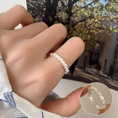 S925 pure silver women's ring open adjustable minimalist - 8