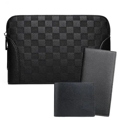 Men's Clutch Bag with Fingerprint Lock, Phone and Coin Compartments, Checkered Pattern - 10