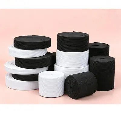 Oluklu Elastik Bant, 8 İplik, Siyah Beyaz, Elastan Polyester Bel Lastiği - 3