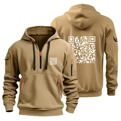 Men's Hooded Zip-Up Fleece Sweatshirt with QR Code Design - 13