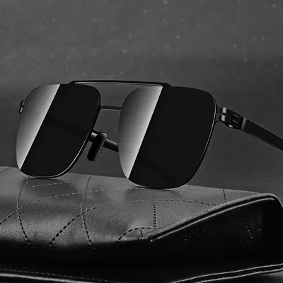 Schwarze Retro-Herrensonnenbrille, Rahmen aus Edelstahl - 13