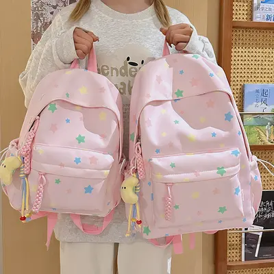 Star Pattern Backpack for Junior High Girls, Large Capacity - 5
