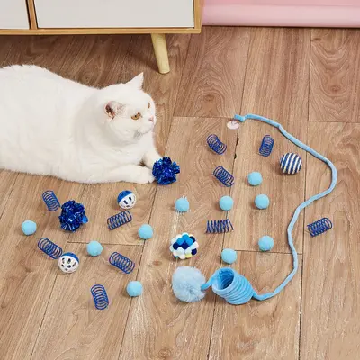 Spring Bell Ball Cat Toy Set, Self-Play, Chew-Resistant - 2