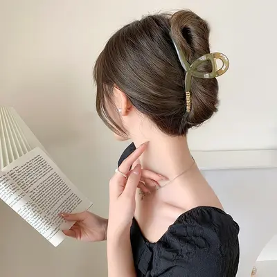 Large Letter Cross Claw Hair Clip for Women, Shark Clip Hair Accessory Wholesale, Back of Head Styling for Thick Hair, Premium Decorative Hair Accessory