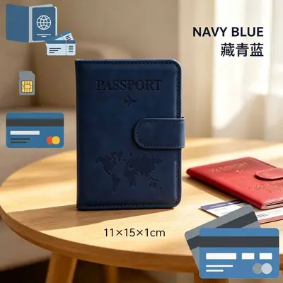 Multifunctional Passport Holder with SIM Card Slot, Matte PU Leather Passport Clip with Buckle, Travel Document Protector for Overseas Trips