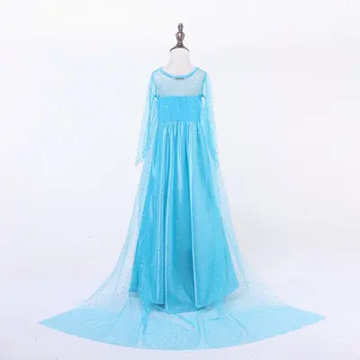 Elsa Sequin Long Sleeve Kids Frozen Princess Dress with Bead Cape