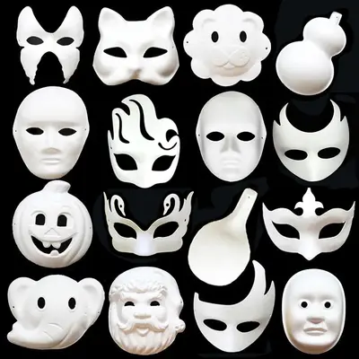 Paper Pulp Fox Mask, Hand-Painted White Half-Face Mask for Children, DIY - 7