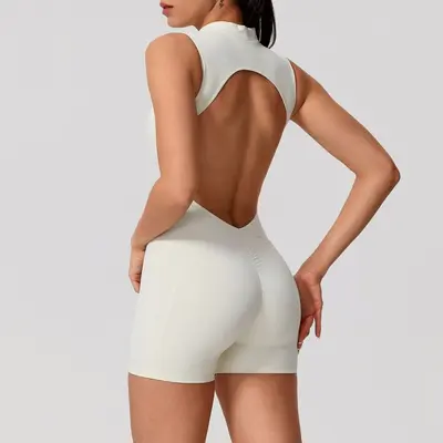 Backless Sleeveless Yoga Jumpsuit with Removable Chest Pads - 12