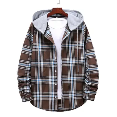 Men's Loose Plaid Hooded Shirt, Plus Size - 9