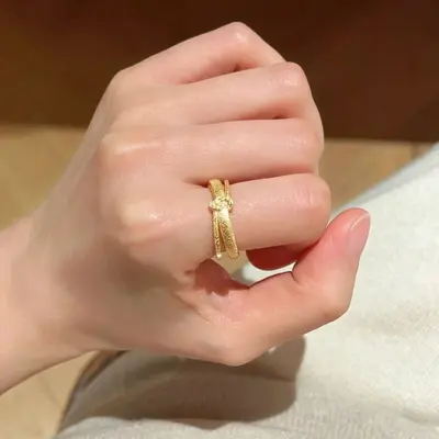 S925 sterling silver geometric zircon stackable ring, gold-plated - 8