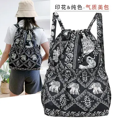 Ultra-Light Floral Drawstring Backpack for Women, Foldable Shopping Bag - 4