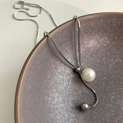 Perlenkette S925 Sterlingsilber verlängerbar Pullover Kette