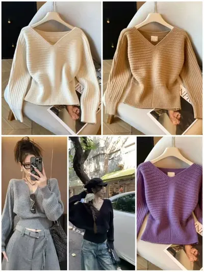 Damen-Strickpullover, einfarbig, V-Ausschnitt, Rippstrick, langärmlig, taillenbetont - 11