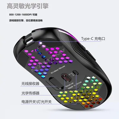 Kablosuz şarj özelliğine sahip, RGB aydınlatmalı, hafif oyuncu dizüstü bilgisayar aksesuarı olan oyuklu mouse. - 4