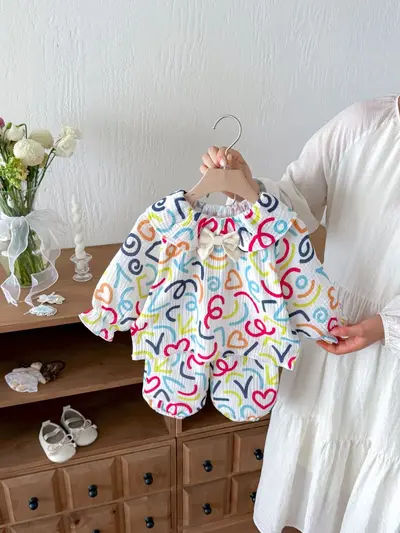 Girls Autumn Cotton Gauze Long Sleeve Pajama Set